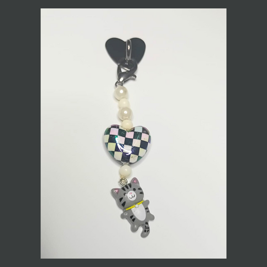Grey cat phone charm