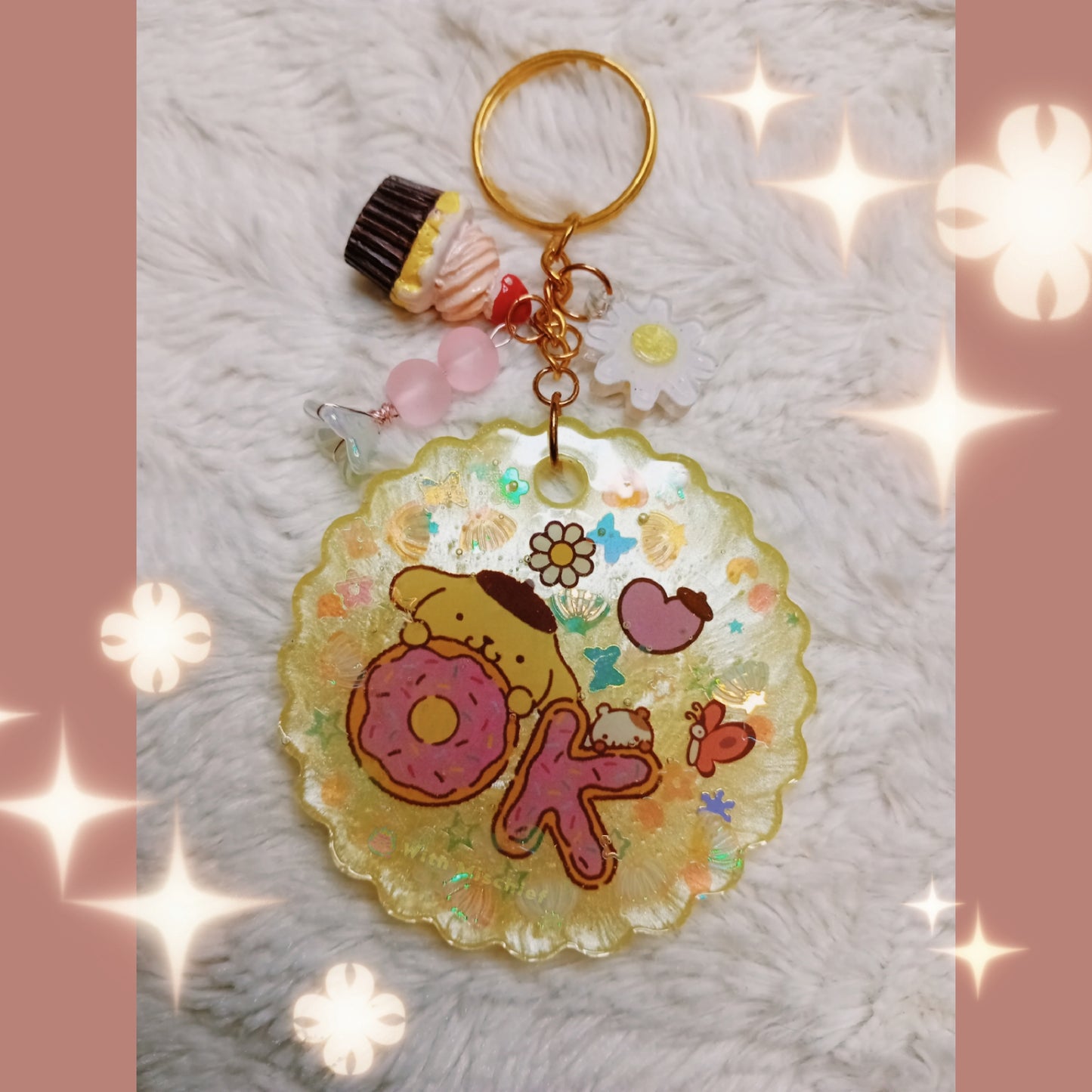 Pomp Round yellow Keychain