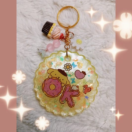 Pomp Round yellow Keychain