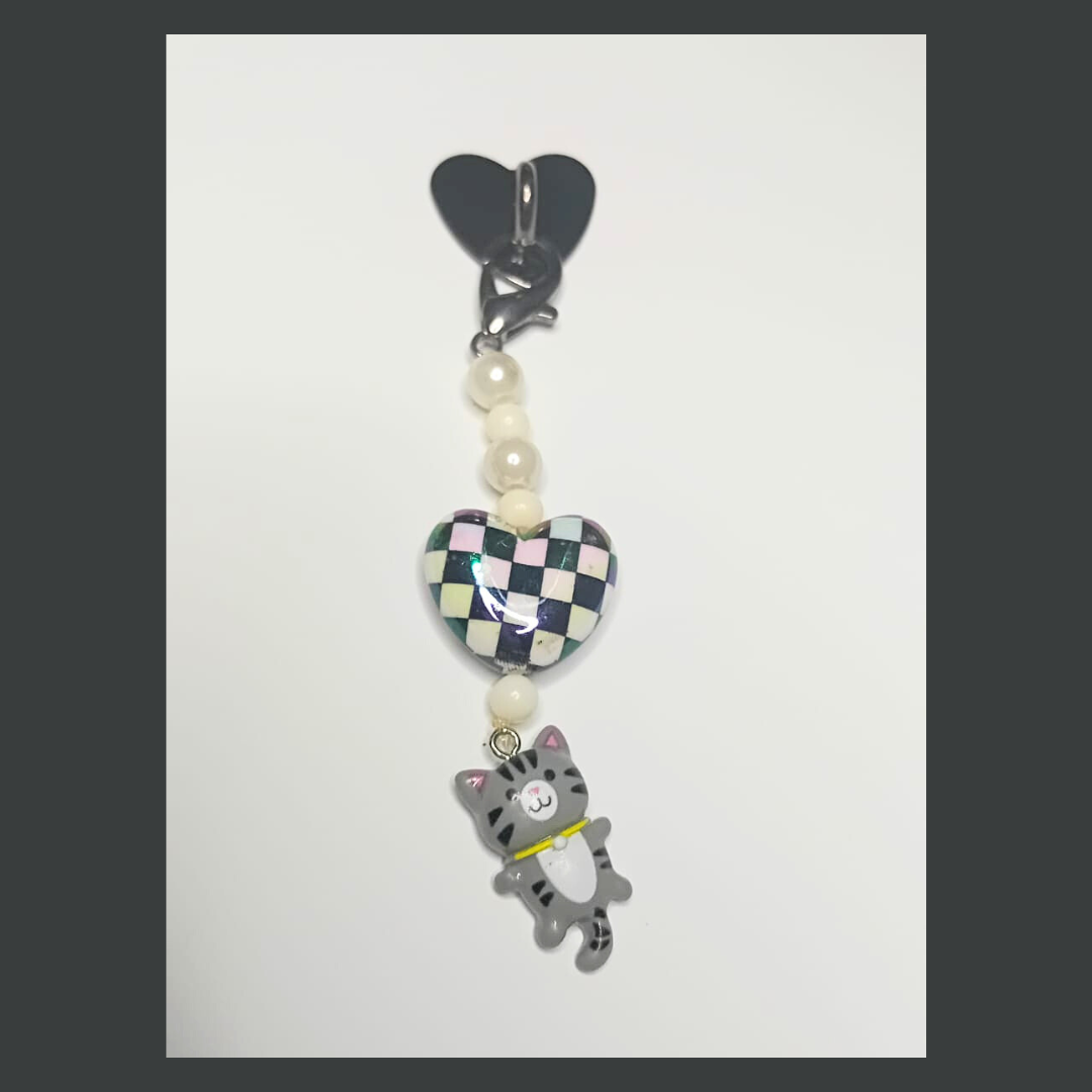 Grey cat phone charm