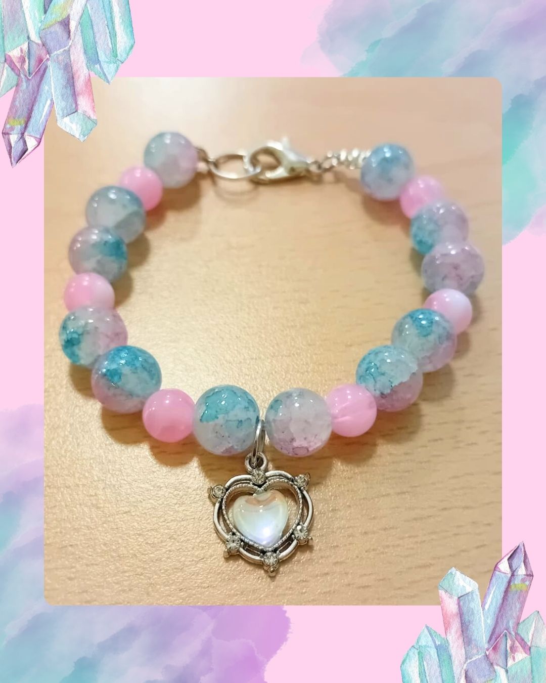 Blue and pink heart bracelet